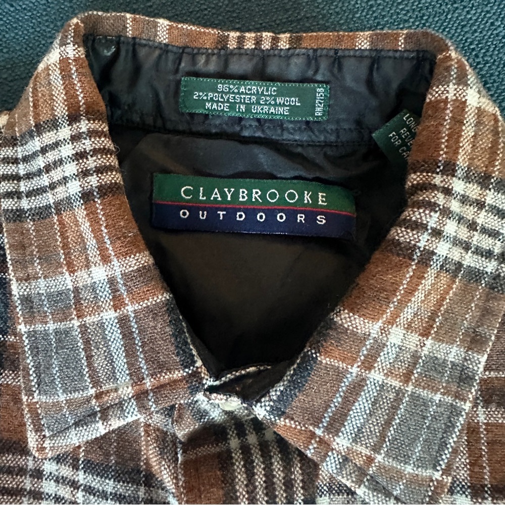 Claybrooke Outdoors Plaid Brown Blue Flannel Shirt - Picture 2 of 6